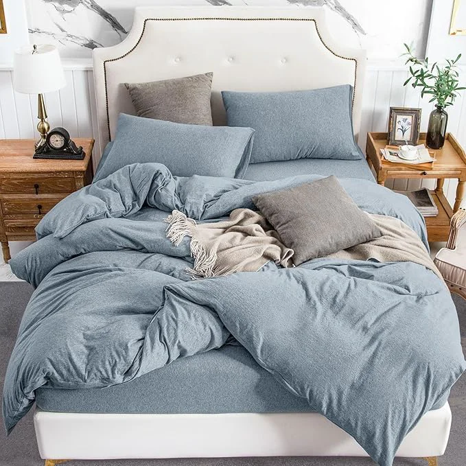Minimalist PURE ERA Jersey Knit Duvet Cover Set T-Shirt Cotton Super Soft Comfy 3pc Efficient