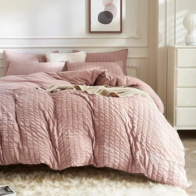 Minimalist JELLYMONI Smokey Pink Duvet Cover King Size Soft Breathable Seersucker Duvet Modern