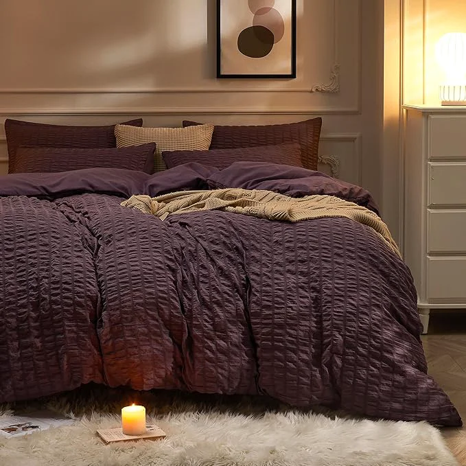 Contemporary JELLYMONI Purple Duvet Cover Full Size Soft Breathable Seersucker Duvet Cover Outstanding