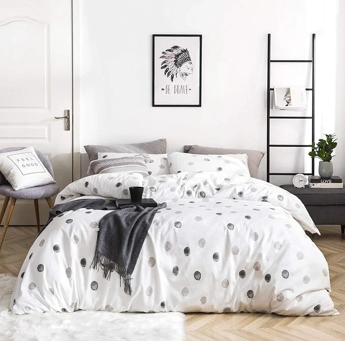 Genuine SUSYBAO Polka Dots Duvet Cover Queen Cotton 3 Pieces Set 1 White Geometric Expertly Made
