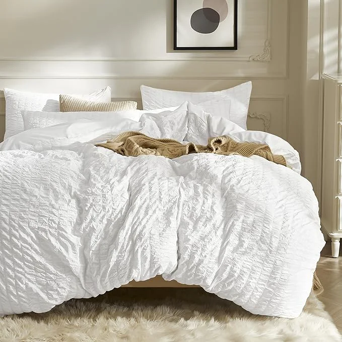 Healthy JELLYMONI Bright White Duvet Cover Full Size Soft Breathable Seersucker Duvet Premium