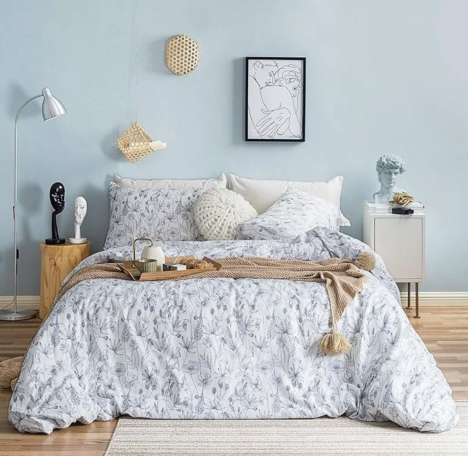 Artisan SUSYBAO Blue White Flower Duvet Cover King Cotton 3 Pcs Set 1 Vintage Navy Dependable
