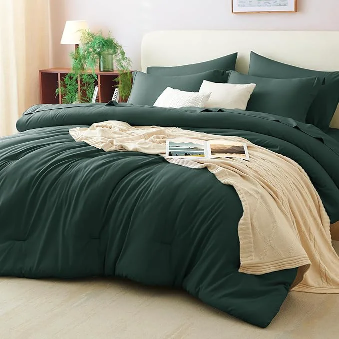 Advanced CozyLux King Size Comforter Set Forest Green 7 Pieces Bed in a Bag King Reusable