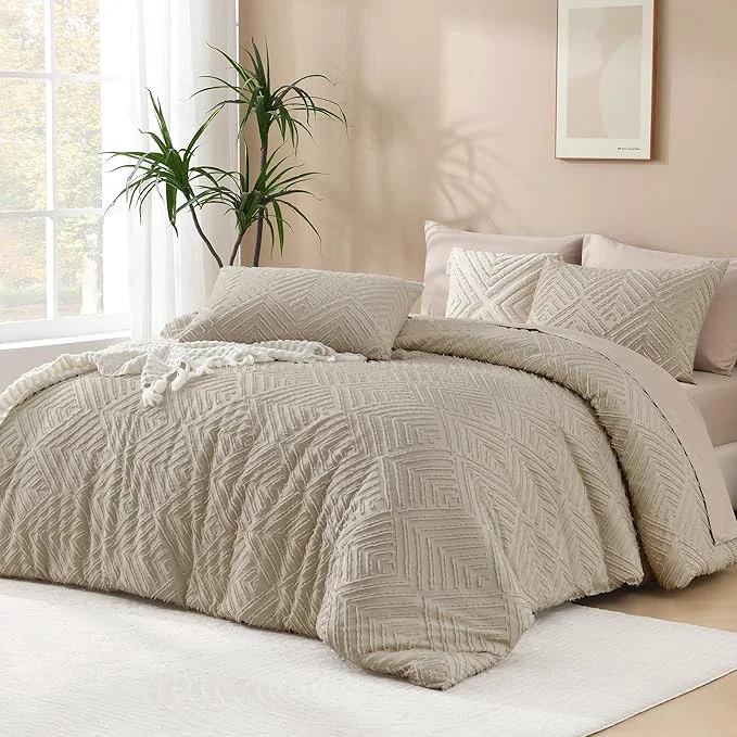 Casual Andency Oversized King Comforter 128”x120” 3 Pieces Oatmeal Boho Bedding Set Minimalist