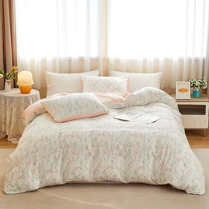 Expertly Made BOLINLIVING Pink Floral Duvet Cover Full Size Reversible Botanical Spring Recyclable