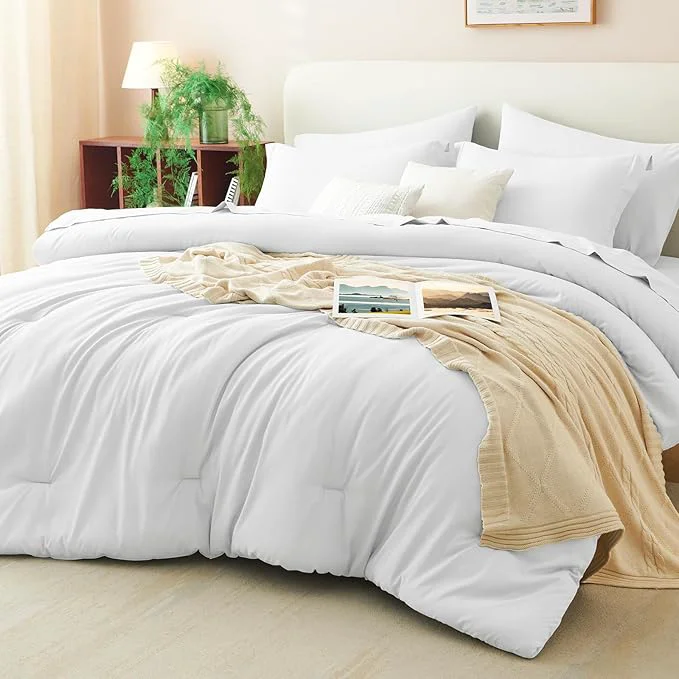 Secure CozyLux Full Comforter Set White 7 Pieces Bed in a Bag Soft Bedding Comforter Efficient