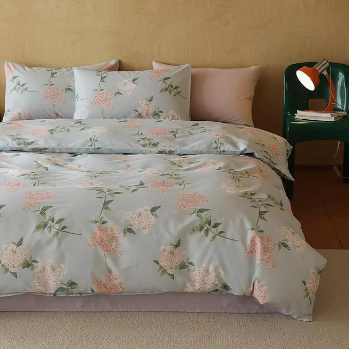 Responsible MKXI Floral Duvet Cover Queen Cotton Blue Farmhouse Bedding Soft Minimalist