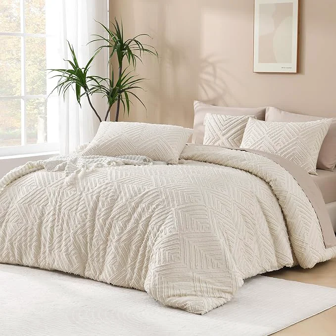 Modern Andency Oversized King Comforter 120”x98” 3 Pieces Beige Soft Boho Bedding High-Quality
