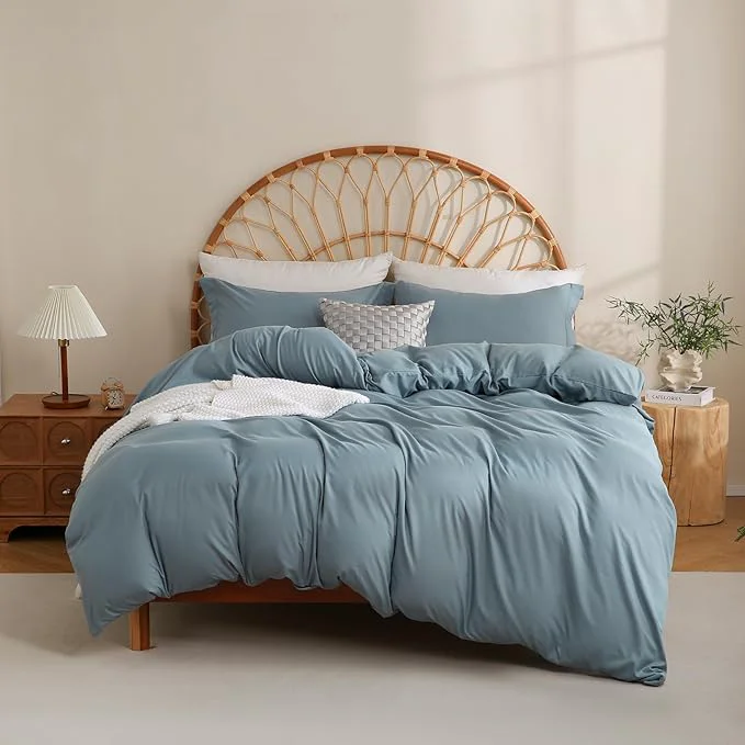 User-Friendly JSD Dusty Blue Duvet Cover Set King Size 3 Piece Duvet Cover Expertly Made
