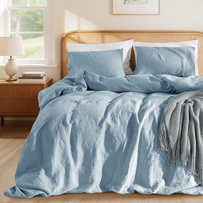 Organic LBRO2M France Linen Duvet Cover Set Full Size 3 Pcs Natural Flax Comforter Sustainable