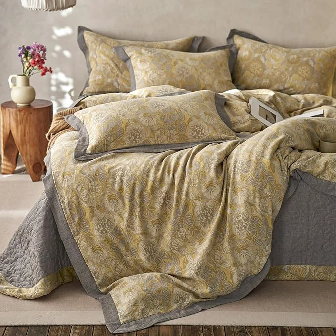 High-End mixinni Duvet Cover King Premium Cotton Double-Layer Yarn Golden Floral Certified