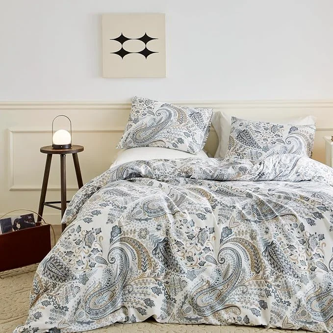 Functional SUSYBAO Blue Paisley Duvet Cover King Cotton Vintage Floral Duvet Cover 3 Responsible