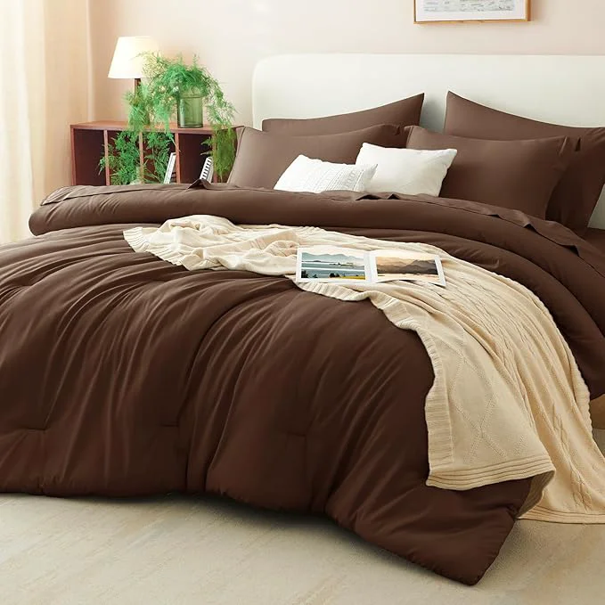 Responsible CozyLux Oversized Queen Comforter Set Brown 7 Pieces Bed in a Bag Comforter Set Dependable