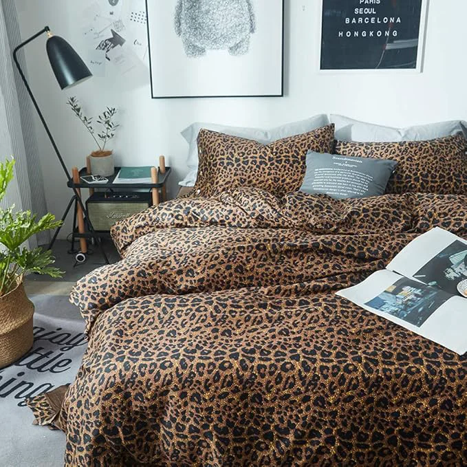 Reusable mixinni Leopard Print Duvet Cover Queen Size Long Staple Cotton Queen Bedding High-Grade