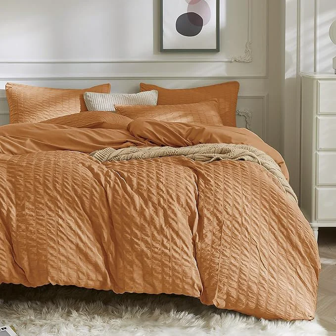 Flexible JELLYMONI Burnt Orange Duvet Cover Twin Size Soft Breathable Seersucker Duvet Superior