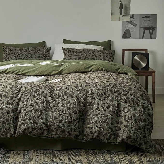 Certified mixinni Leopard Duvet Cover Twin XL Size Premium Yarn-Dyed Jacquard Cotton Efficient