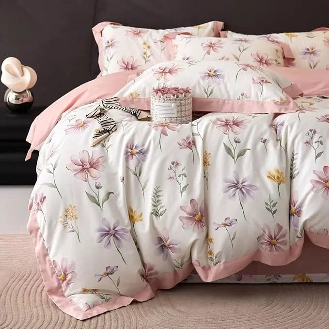 Artisan MKXI Garden Floral Duvet Cover Pink Princess Bedding White Aesthetic Duvet Verified