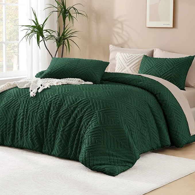 Natural Andency Dark Emerald Green Oversized King Comforter 120 x120 3 Pieces Super Smooth