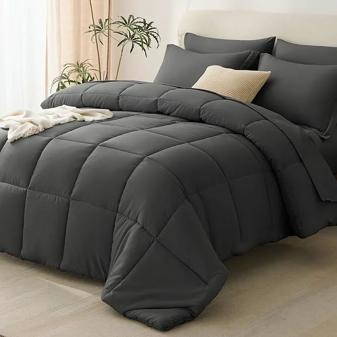Comfortable CozyLux Queen Comforter Set Dark Grey Convenient