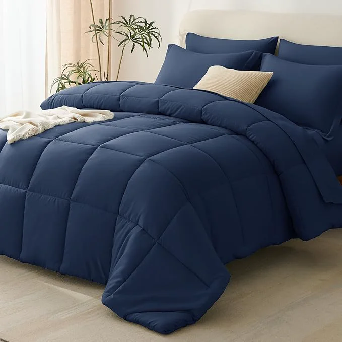 Durable CozyLux King Size Comforter Set Navy Blue Lightweight