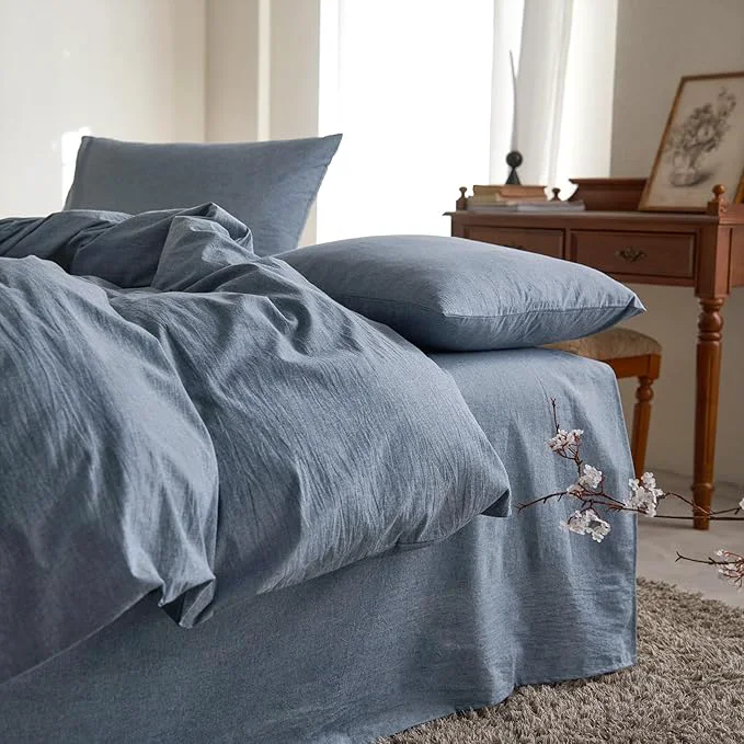Proven Wake In Cloud – Cotton Duvet Cover Set Queen Size Chambray Denim Blue Versatile