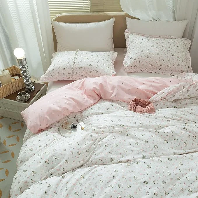 Trendy mixinni Cotton Floral Duvet Cover Twin Girl Pink Flower Teenage Girls Duvet Functional