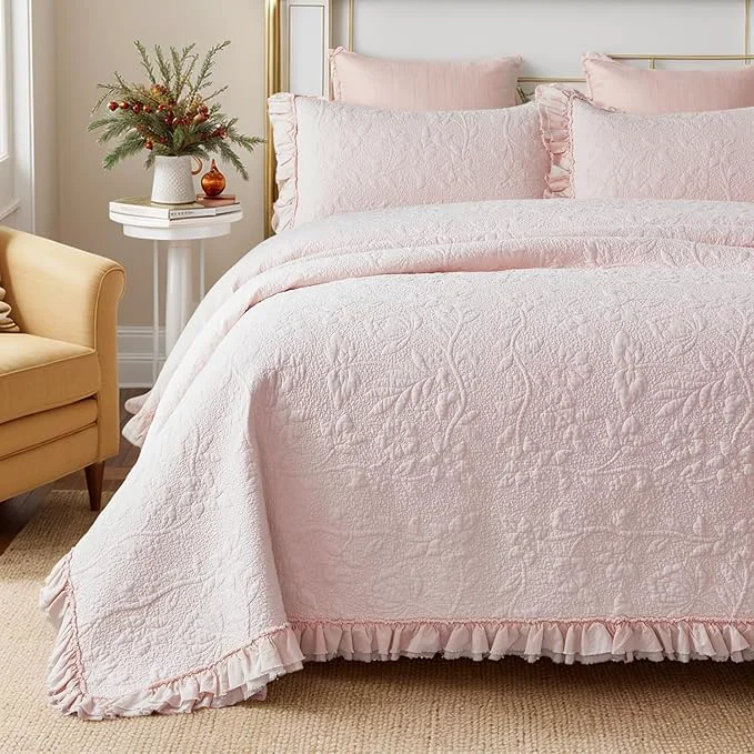 Practical Brandream Queen Size Quilt Set Cotton Light Pink Quilts Shabby Chic Bedding Smart