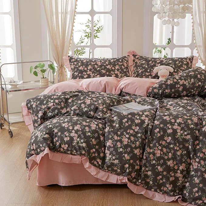 Prestigious mixinni Vintage Floral Duvet Cover Set King Size – Cotton Ruffle Lace Official