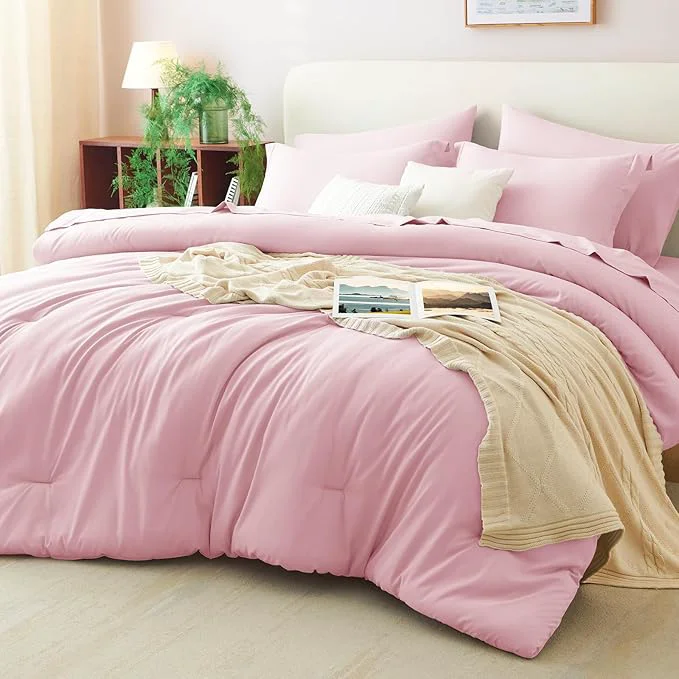 Dependable CozyLux King Size Comforter Set Pink 7 Pieces Bed in a Bag King Comforter Set High-Performance
