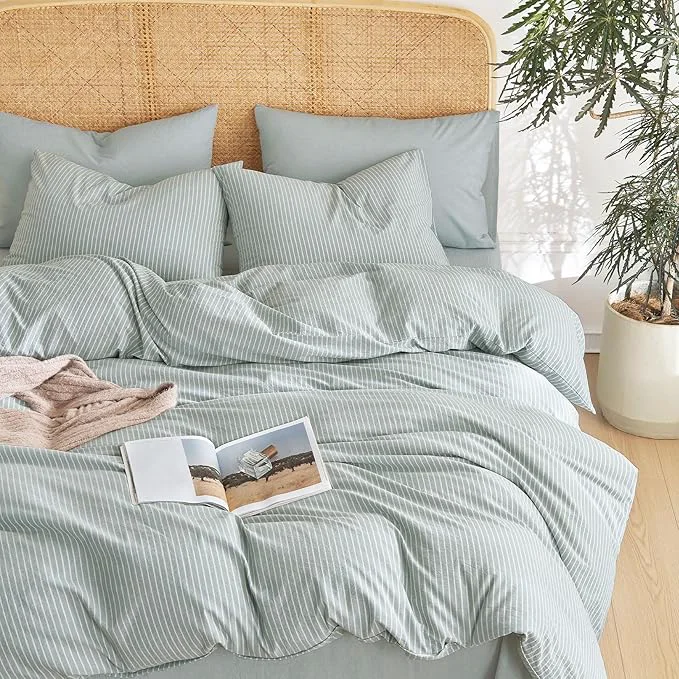 Breathable Wake In Cloud – Striped Cotton Duvet Cover Set Washed Cotton Textured High-Quality