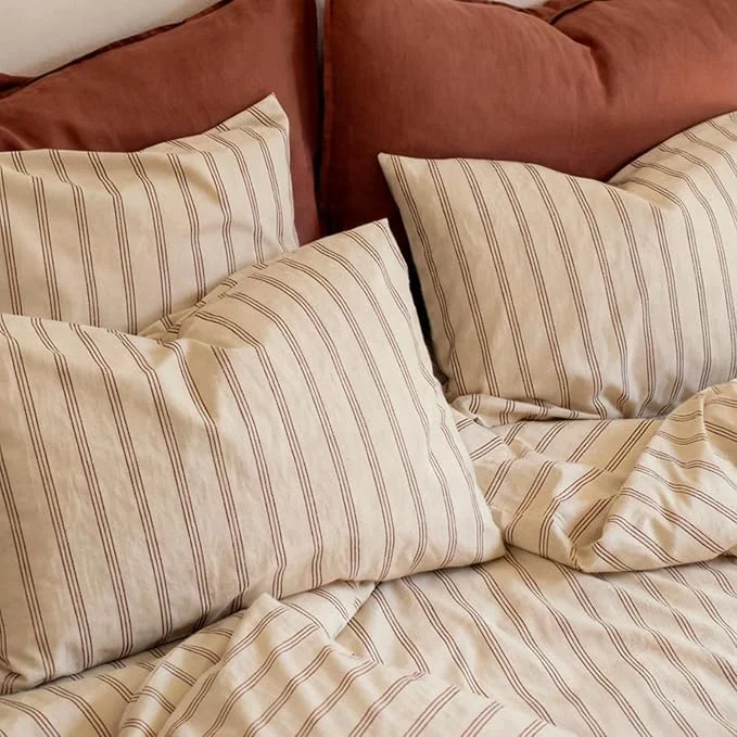 Trusted mixinni Striped Duvet Cover Set Full Size 3 Piece Cotton Linen Blend Bedding Functional