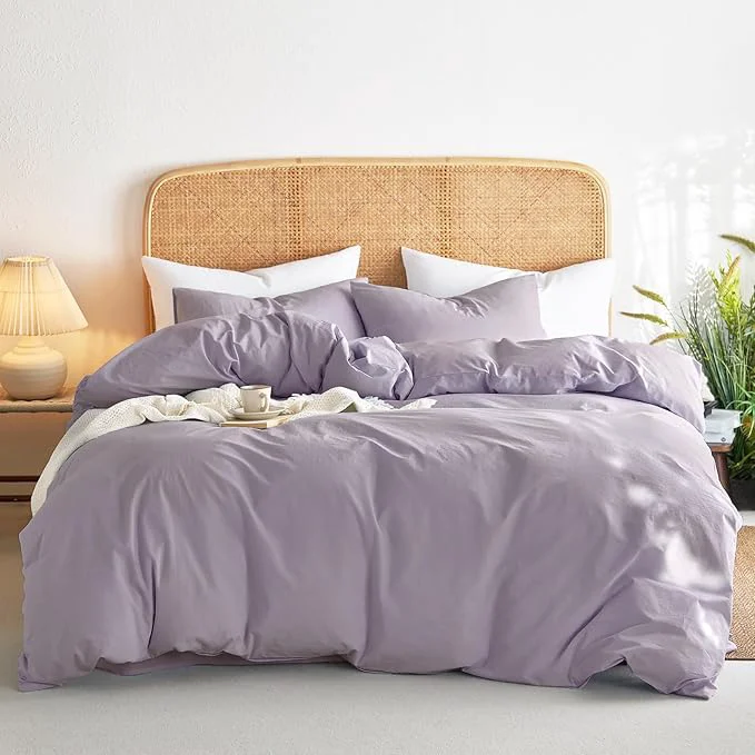 Exceptional Wake In Cloud – Cotton Duvet Cover Set Queen Size Light Purple Washed Flexible