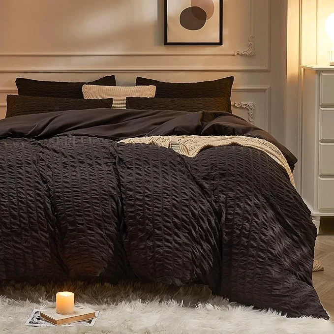 Eco-Friendly JELLYMONI Black Duvet Cover Queen Size Soft Breathable Seersucker Duvet Cover Durable