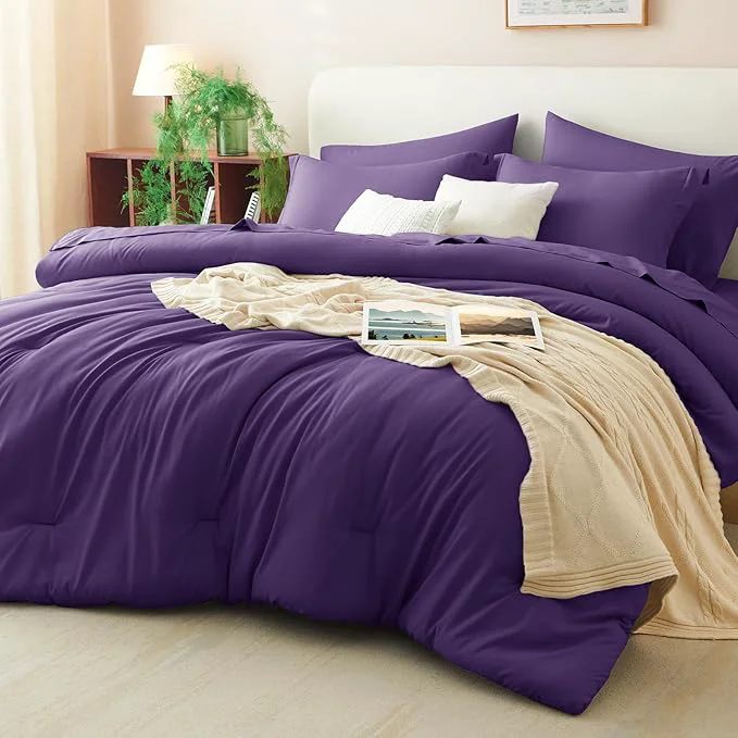 User-Friendly CozyLux King Size Comforter Set Purple 7 Pieces Bed in a Bag King Comforter Set Pure