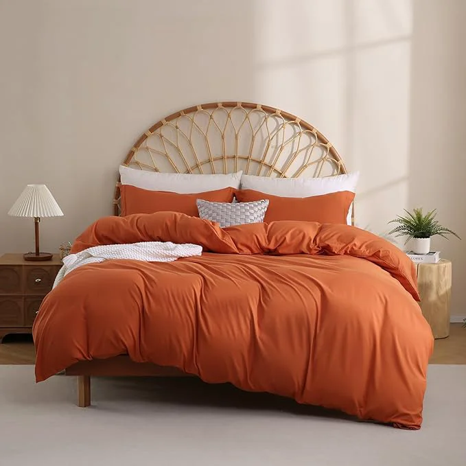 Breathable JSD Burnt Orange Duvet Cover Set Full Size 3 Piece Duvet Cover Carefully Designed