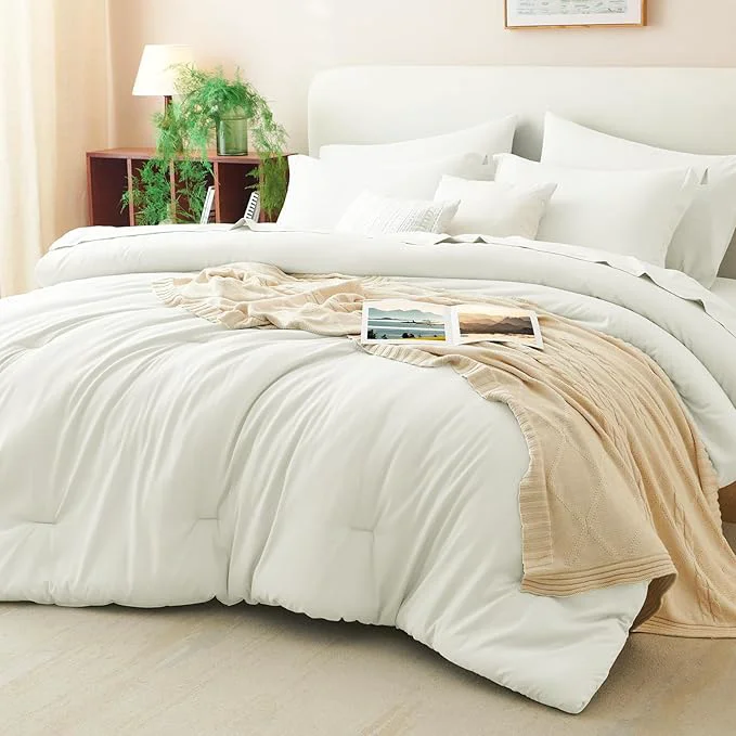 Effective CozyLux Full Size Comforter Sets Ivory 7 Pieces Bed in a Bag Full Comforter Set Long-Lasting