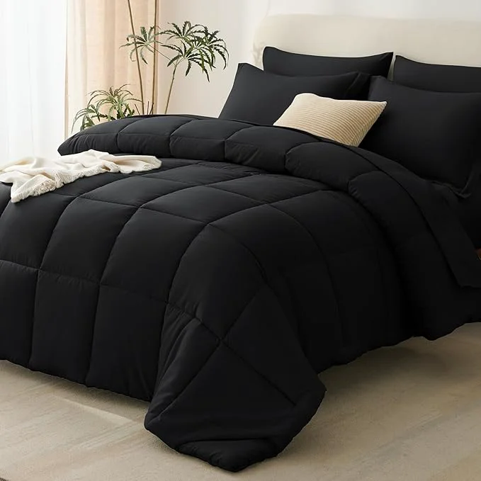 Safe CozyLux Queen Comforter Set Black Fashionable