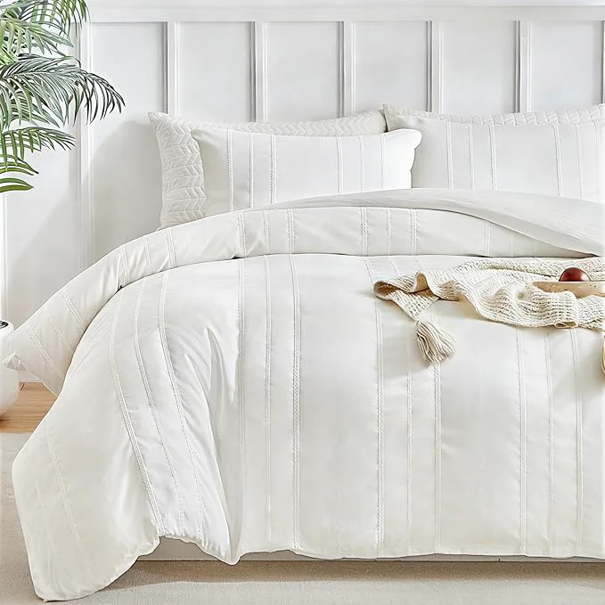 Proven WARMDERN White Striped Weave Duvet Cover Queen Boho Striped Pattern Printed Superior