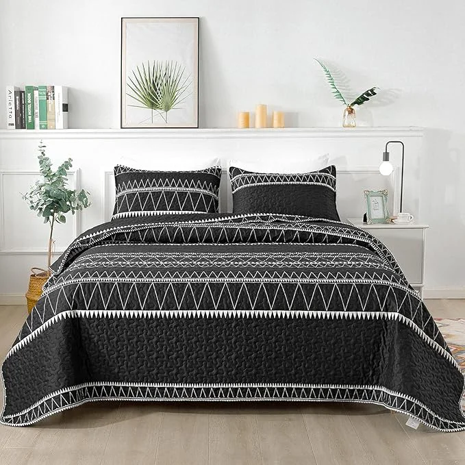 Contemporary Andency Black Oversized Super King Plus Quilt Set 3 Pieces Boho Lightweight Genuine
