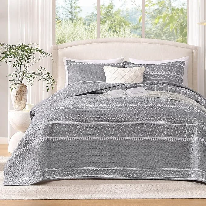 Breathable Andency Quilts Queen Size Grey 3 Pieces Queen Quilt Bedding Set Boho Durable