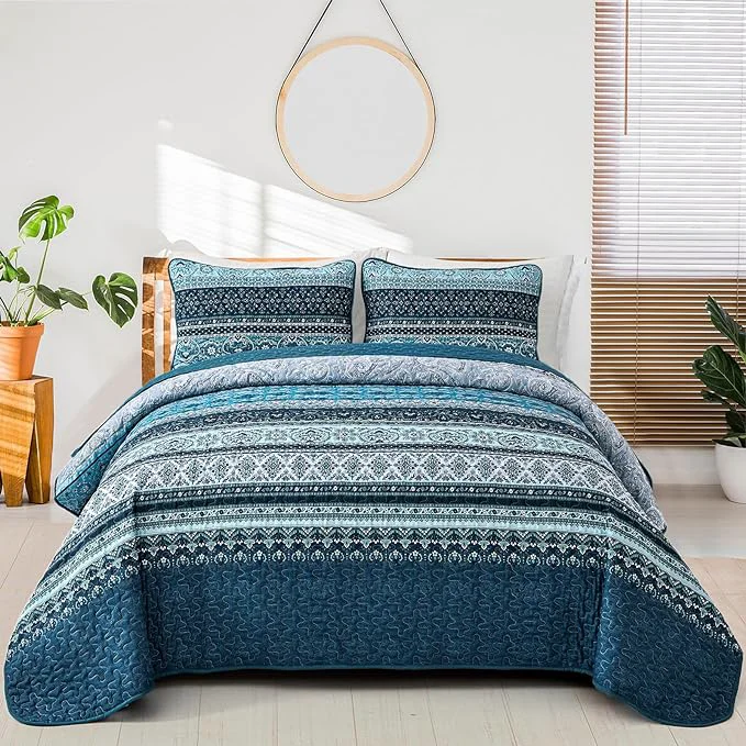 Consistent WONGS BEDDING Boho King Quilt Set Lightweight Microfiber Bed Decor Bedspread Premium