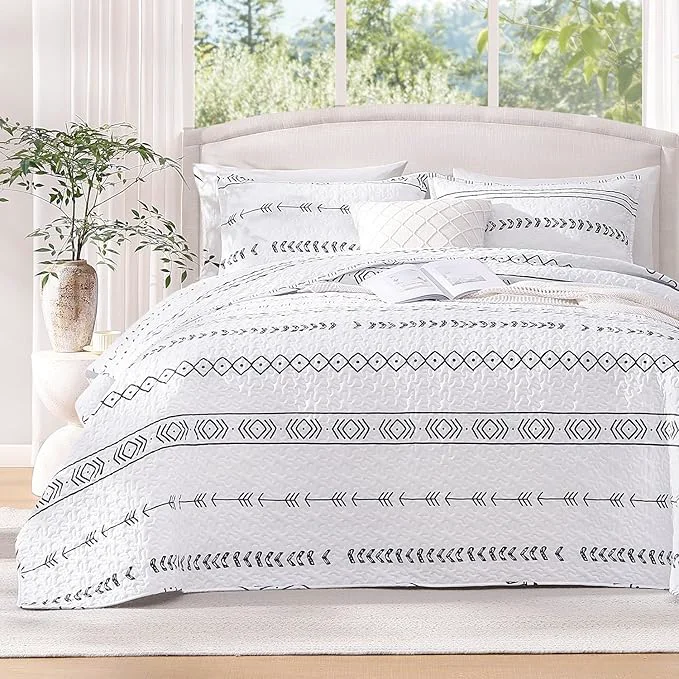 Comfortable Andency White Oversized Super King Quilt Set 3 Pieces Boho Lightweight Soft High-Quality