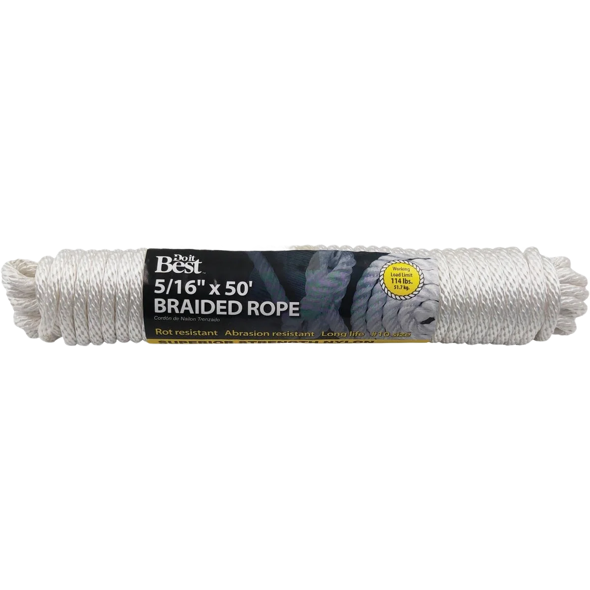 Effective Do it White Braided Nylon Packaged Rope 5 16 In. x 50 Ft. Original Design