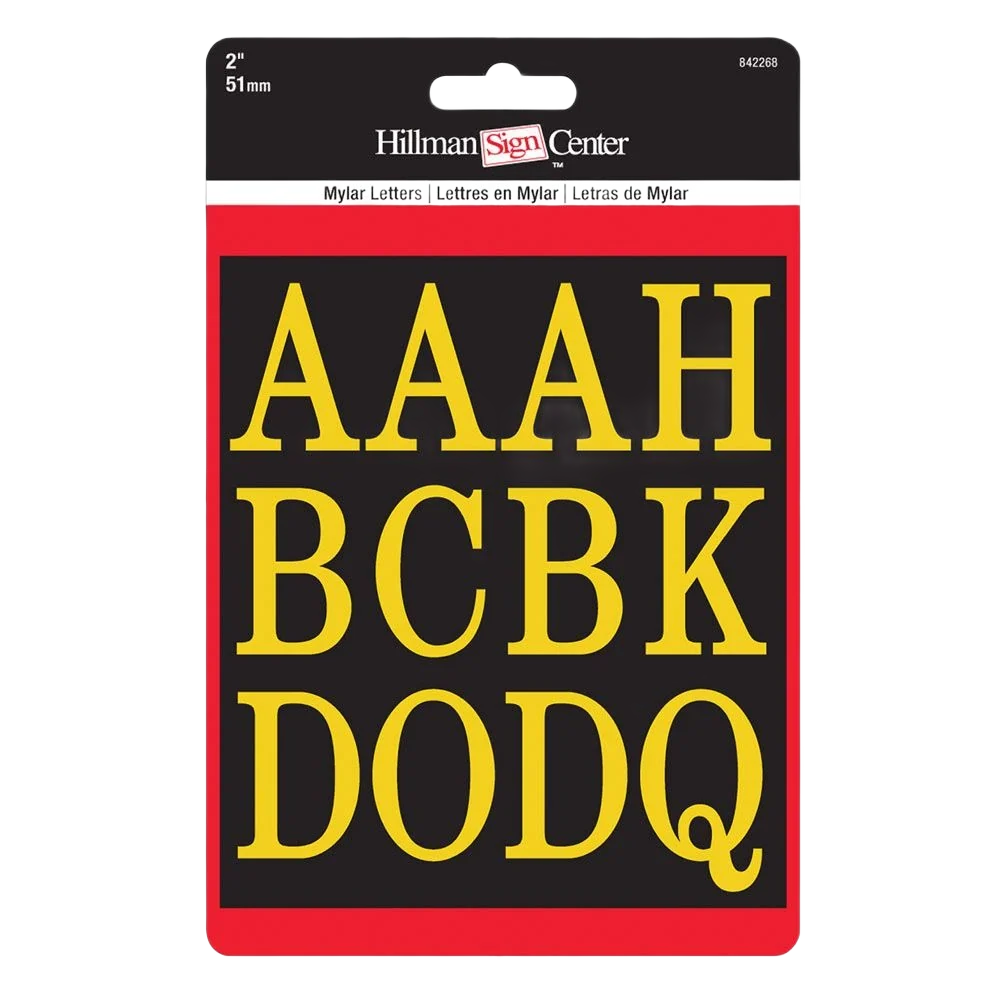 Durable Hillman 2 in. Black Gold Mylar Stickers Packaged Letter Set Elegant