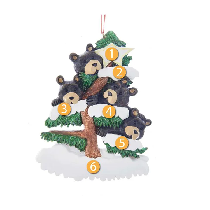 Classic Kurt S. Adler Personalized Bear Family of 4 on Tree Ornament Responsible