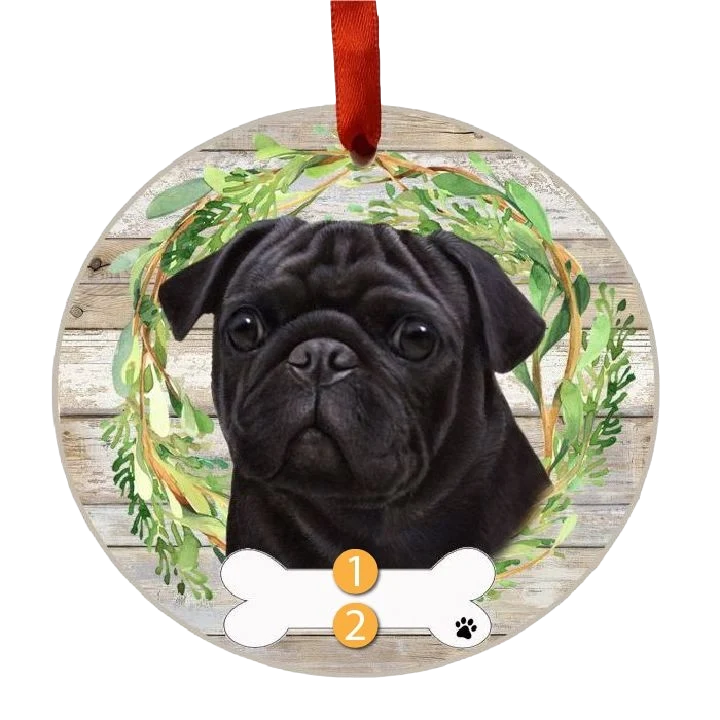 World-Class E S Pets Personalized Black Pug Face Wreath Ornament Stylish