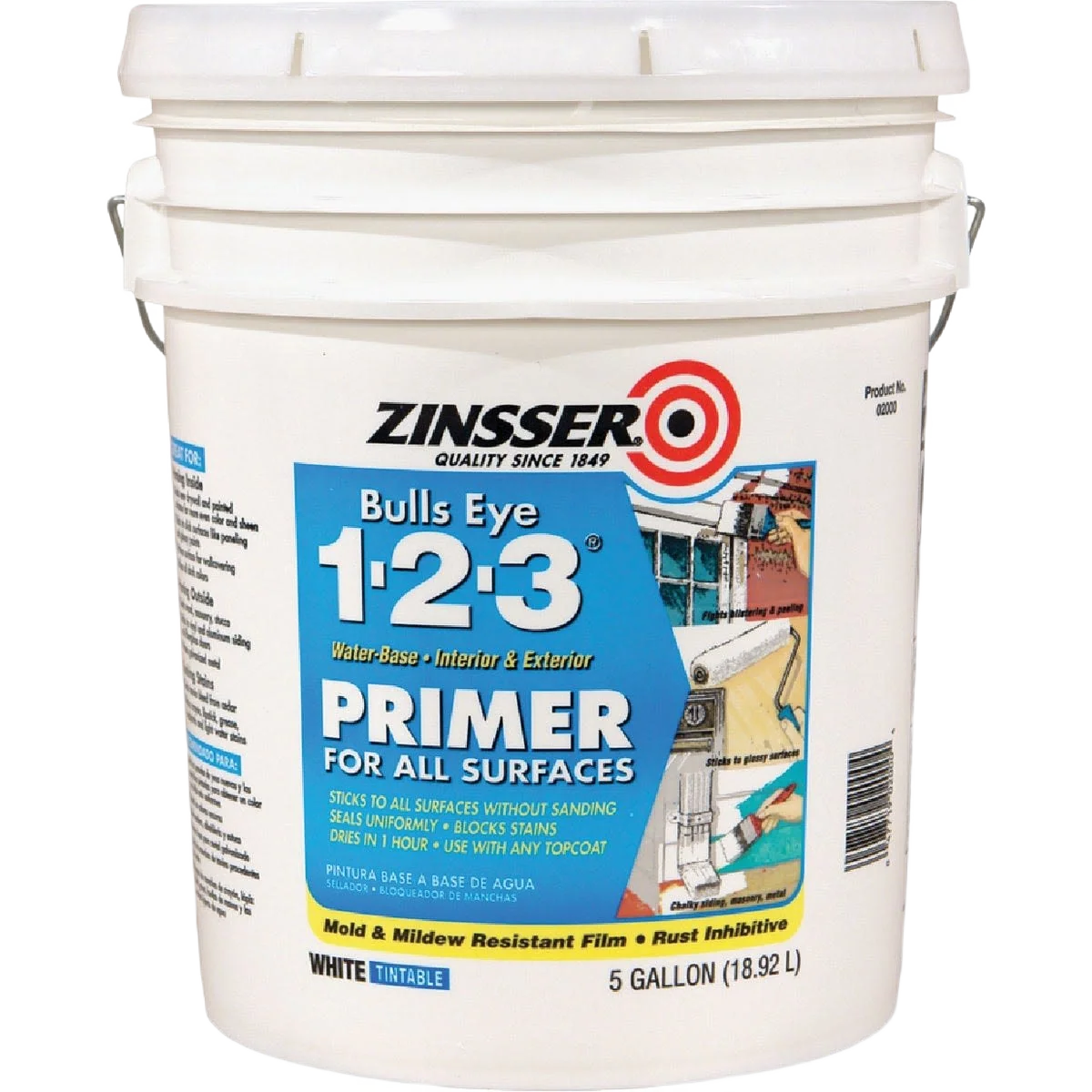 Premium Zinsser Bulls Eye 1-2-3 White Water-Base Stain Blocking Primer 5 Gallon Minimalist