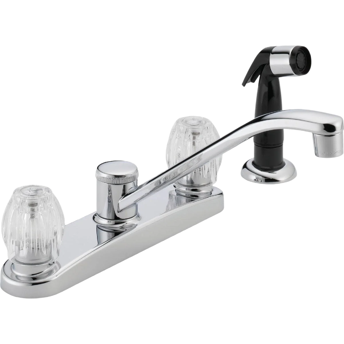 High-End Peerless Double Handle Kitchen Faucet with Black Side Spray Chrome Reliable