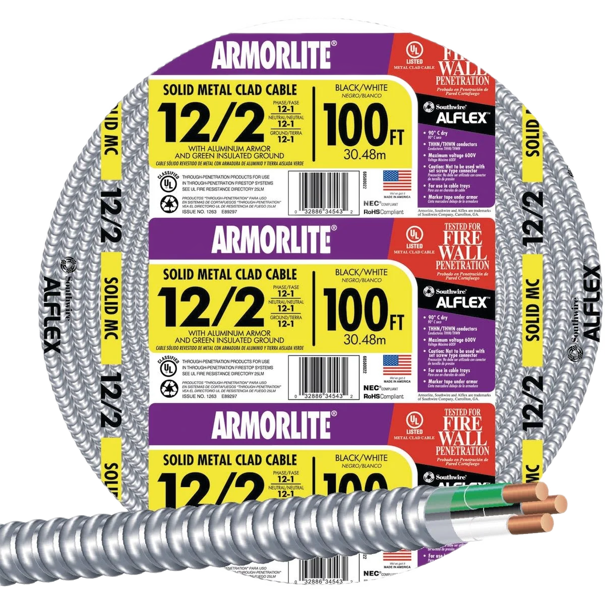 Authentic Southwire 100′ 12 2 MC Aluminum Armored Cable Modern