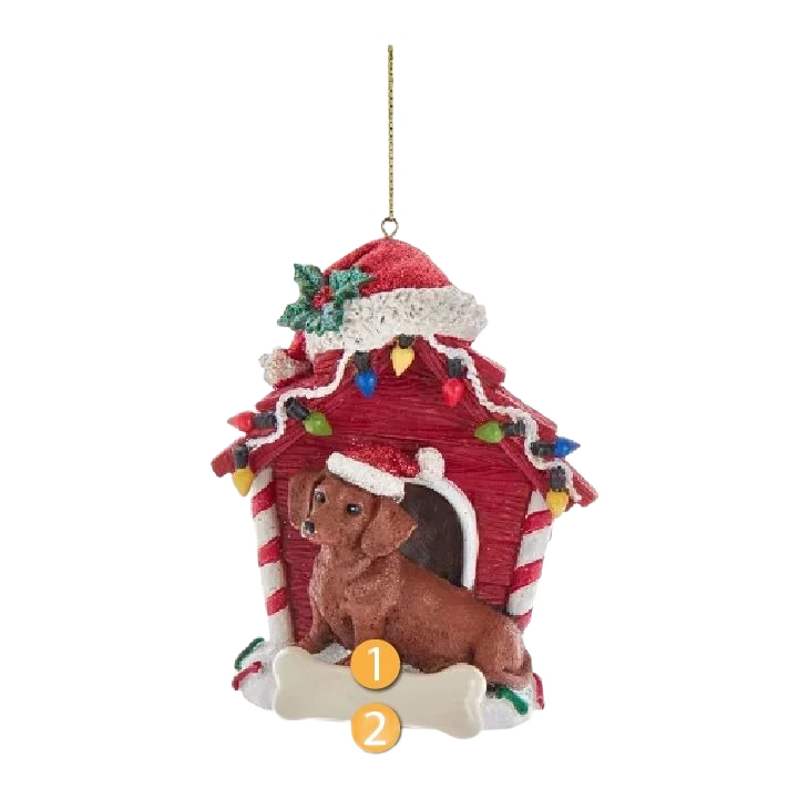Premium Kurt S. Adler Personalized Brown Dachshund with Dog House Ornament Verified